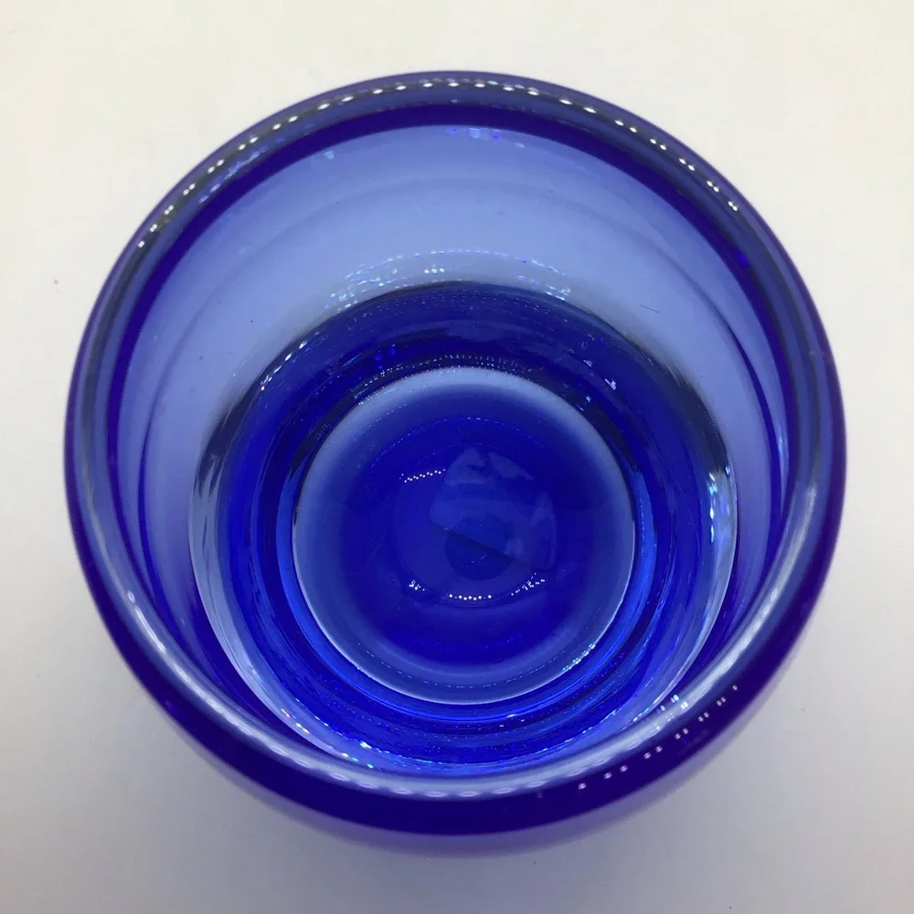 Crate & Barrel Cobolt Blue Glass Votive Candle Holder DIVA Made in Poland